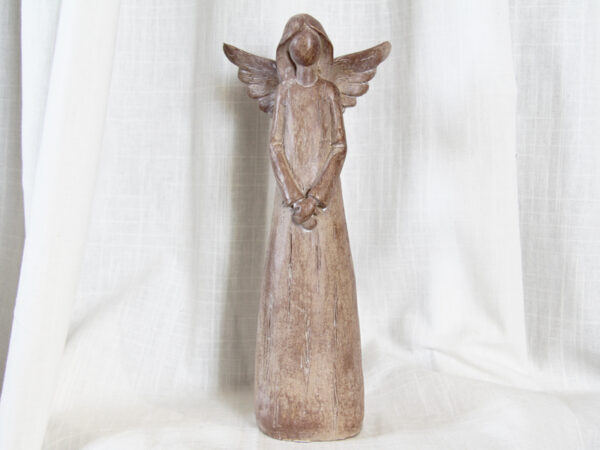Engel Figur ohne Gesicht Holzoptik- moderne Plastik - Schutzengel Skulptur - gefaltete Hände