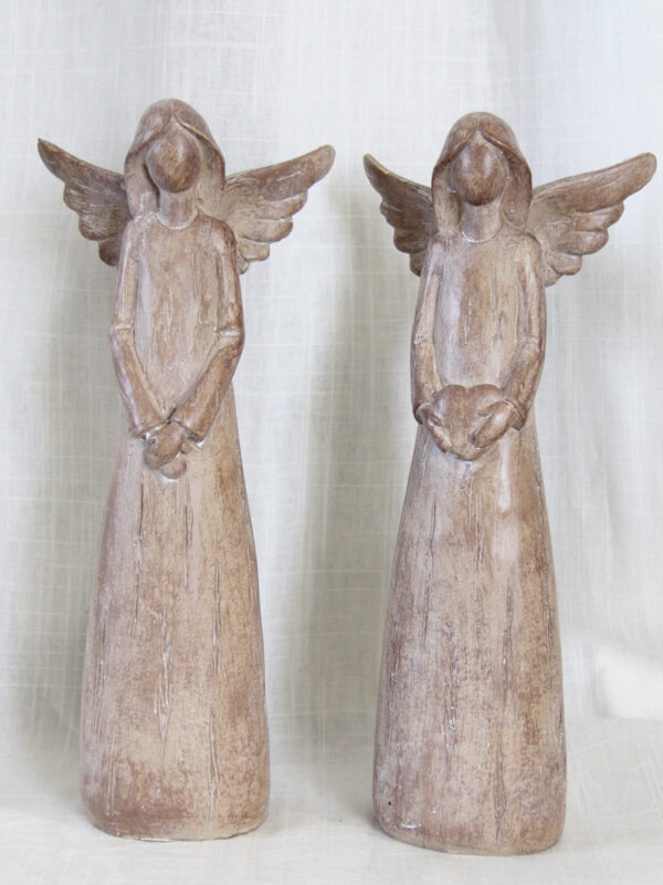 Engel Figur ohne Gesicht Holzoptik- moderne Plastik - Schutzengel Skulptur - h