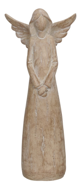 Engel Figur ohne Gesicht Holzoptik- moderne Plastik - Schutzengel Skulptur.