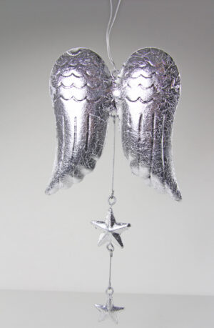 Engelsflügel mit Sterne - silber - Engel Flügel Hängedekoration in Antiksilber