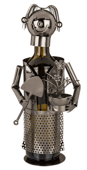 Flaschenhalter Gärtner Skulptur Weinflaschenhalter Gärtnerin aus Metall