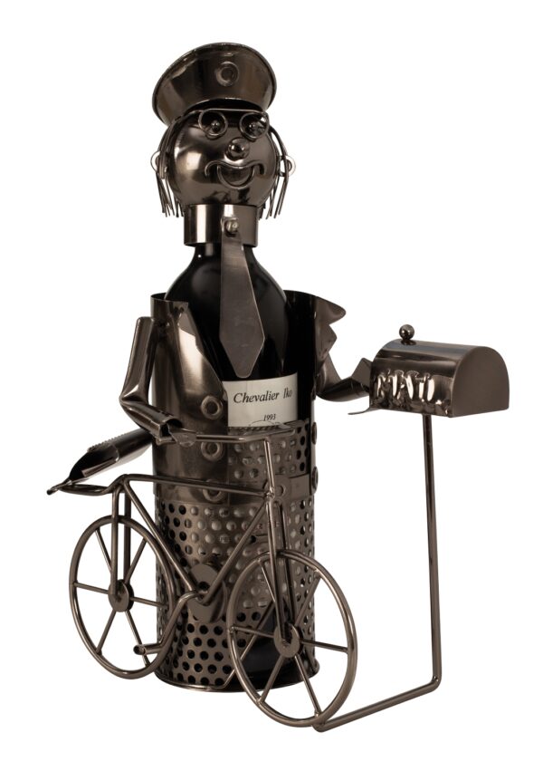 Flaschenhalter Skulptur Postbote mit Fahrrad - Fahrradkurier Weinflaschenhalter aus Metall – Bild 2