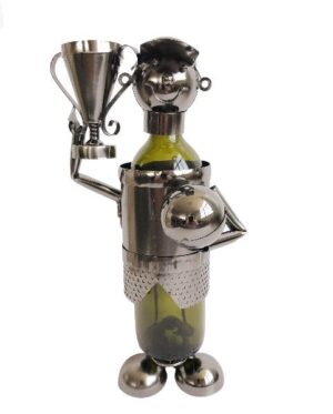 Flaschenhalter Fussball Skulptur Fussballspieler mit Siegertrophae Ballspieler mit Pokal