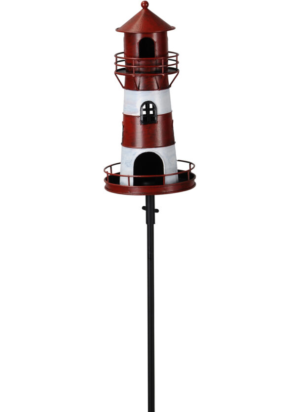 Gartenstecker Leuchtturm am Stab - rot weißer Leuchtturm Gartendeko