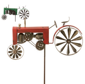 Gartenstecker Traktor, groß - Windspiel Trecker aus Eisen mit beweglichem Hinterrad als Windrad - Farmer Windmühle Landwirtschaft. grün oder rot