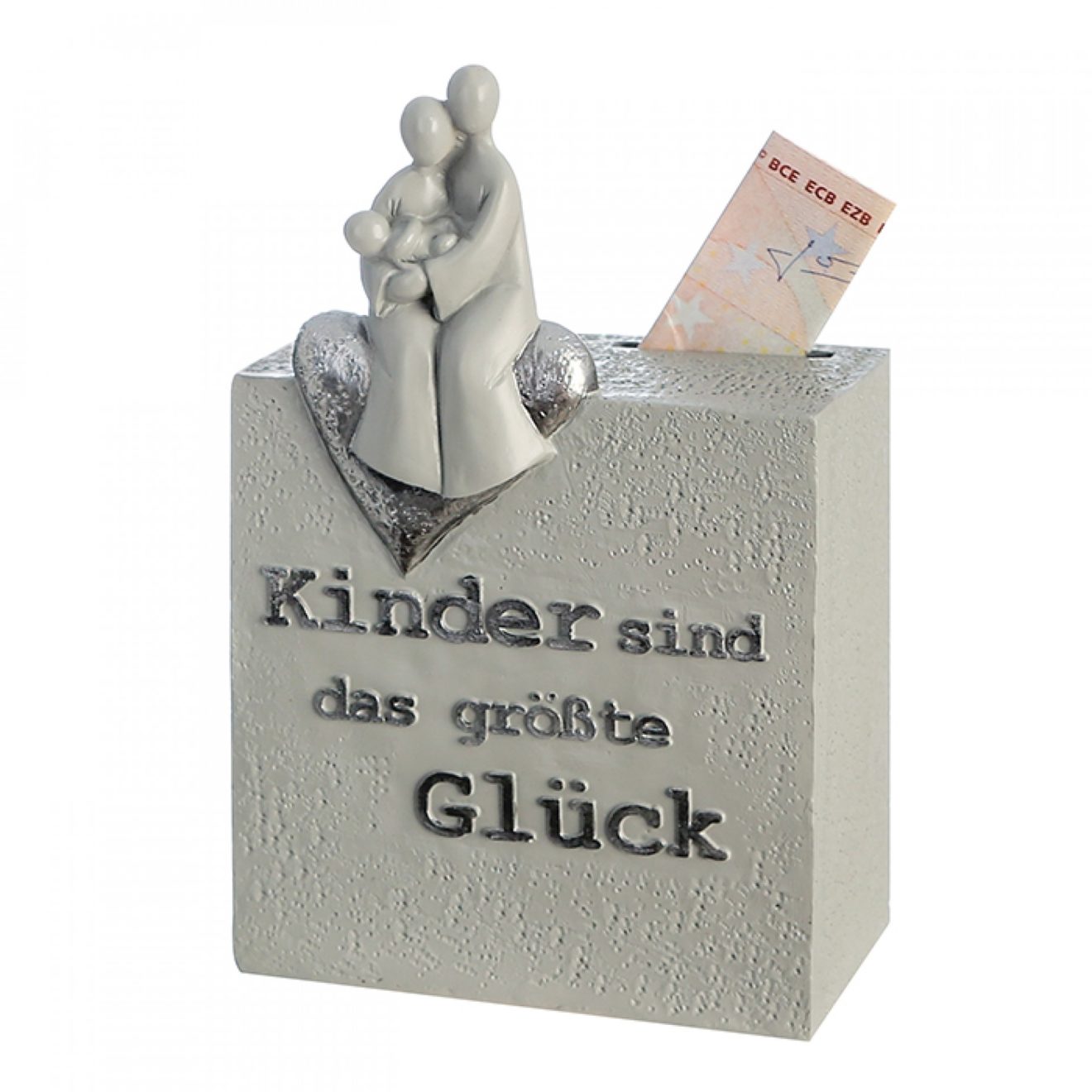 Geburt Spardose Familie mit Spruch und Herz Steinoptik
