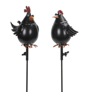 Stecker Huhn+Hahn am Stab - Hühner Gartenstecker - Blumenstecker Hahn und Henne Gartendeko Hühnerfarm