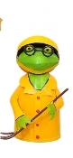 Schietwetter Frosch Zaunhocker - Pfostenhocker -  Metall Deko Frosch im Regendress - Ostfriesennerz - mit Forke
