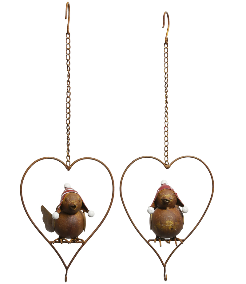 Meisenknödelhalter 2 Vögel auf Herz aus Metall Vogel-Futterstation Gartendeko 