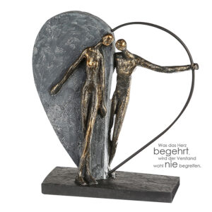 Herzklopfen Skulptur Liebespaar mit Herz - auf schwarzer Basis mit Spruchanhänger
