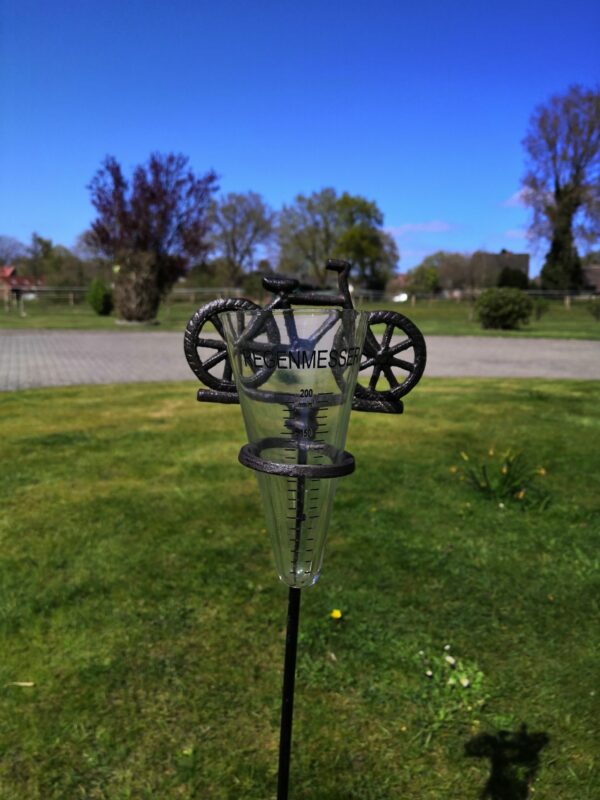Regenmesser Fahrrad - Niederschlagsmesser Herrenrad aus Gusseisen - Gartenstecker für Radfahrer