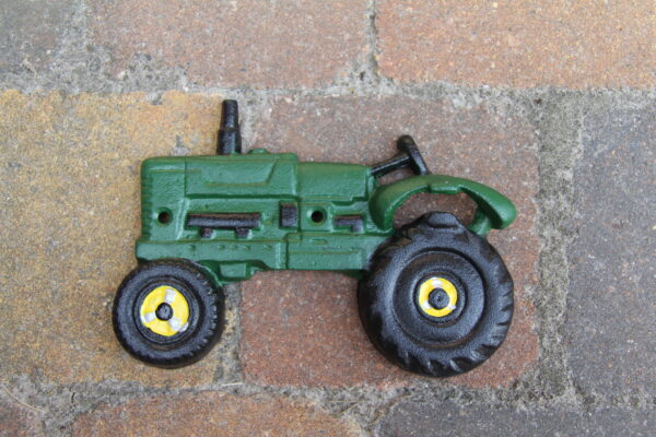Flaschenöffner Traktor, Wandflaschenöffner Trecker grün aus Gusseisen – Bild 2