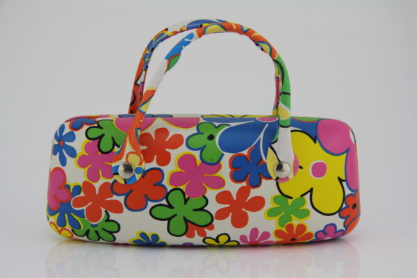 Brillenetui Flower Power- robustes Hard Case mit praktischem Henkel-Brillenbox - Handtasche für die Sonnenbrille