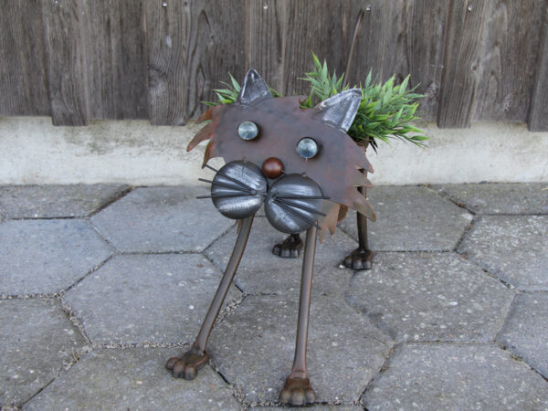 Katze Blumentopfhalter mit Metallübertopf – laufend mit Wackelhals...