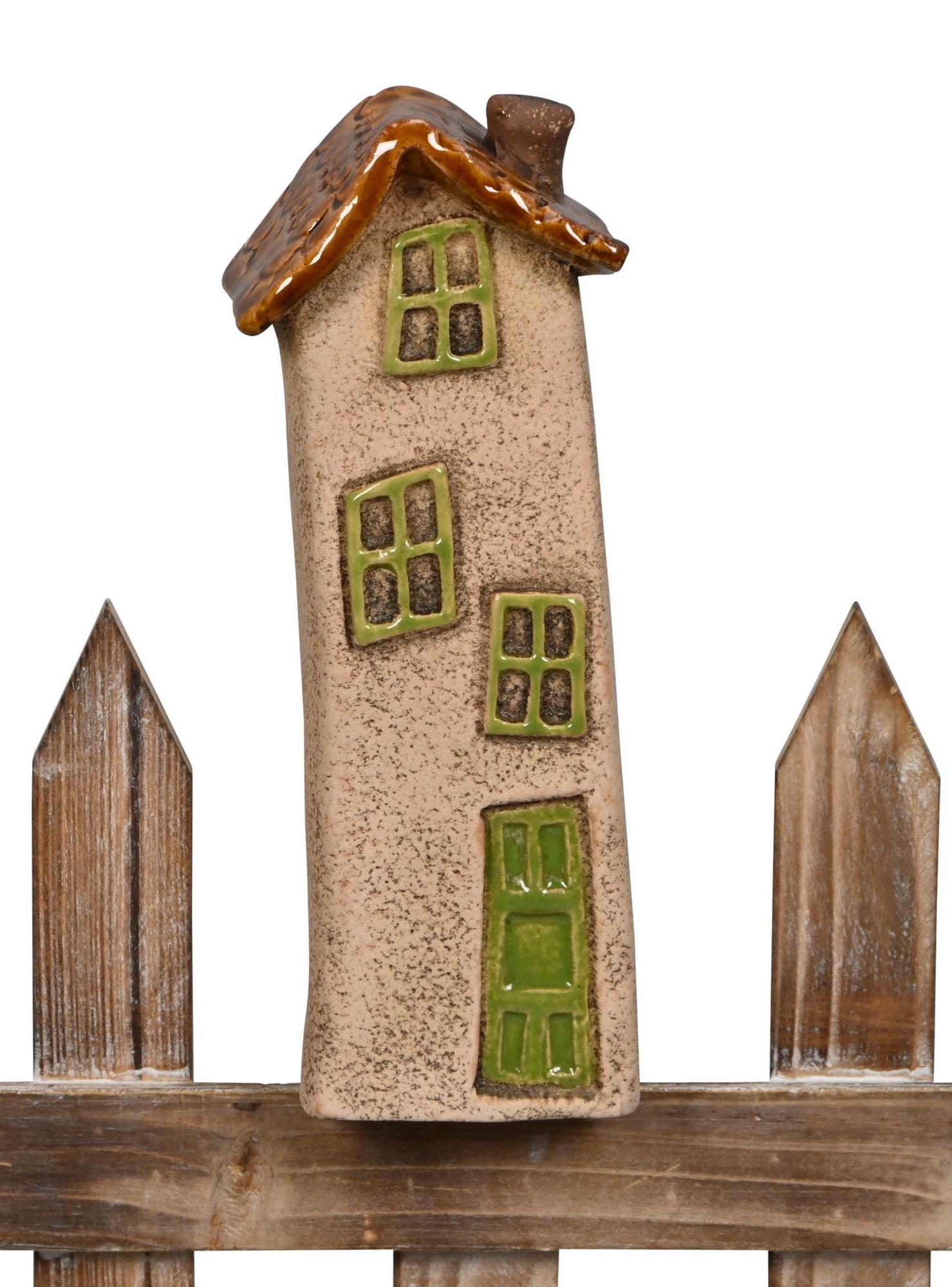Keramik Haus Zaundeko Villa Beetstecker Zaunhocker Häuser - Gartenkeramik