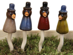 Keramik Raben - mini Gartenstecker.