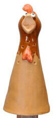 Lustiger Zaunhocker Huhn aus Keramik in Dunkelbraun für Gartenstecker und Zäune