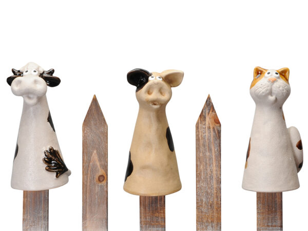 Keramik Zaunhocker Tiere - Kuh, Schwein, Katze Zaunfigur