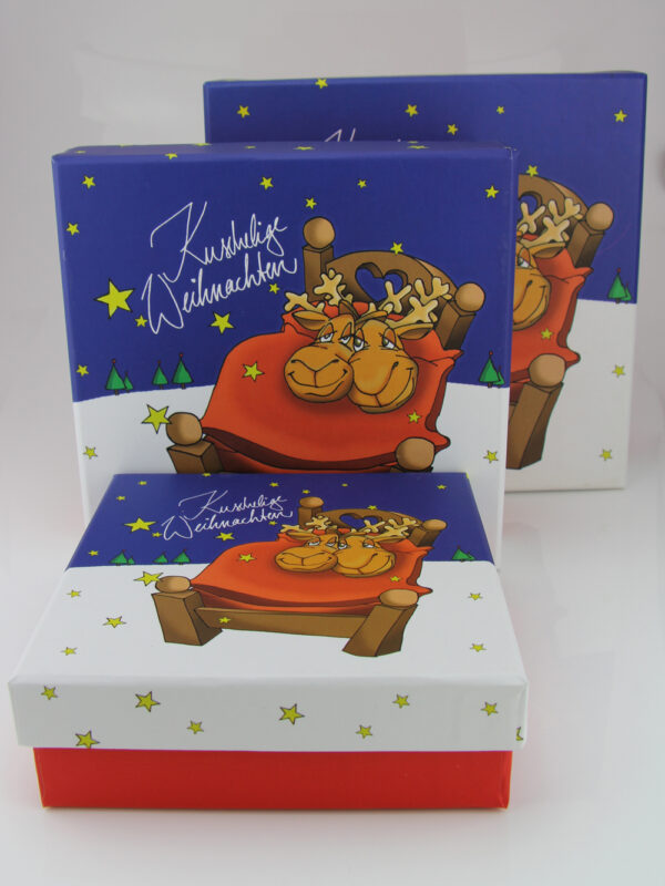 Kuschelige Weihnachten Geschenkbox - Set + verschiedene Größen (13 - 17 cm, 3er Set)