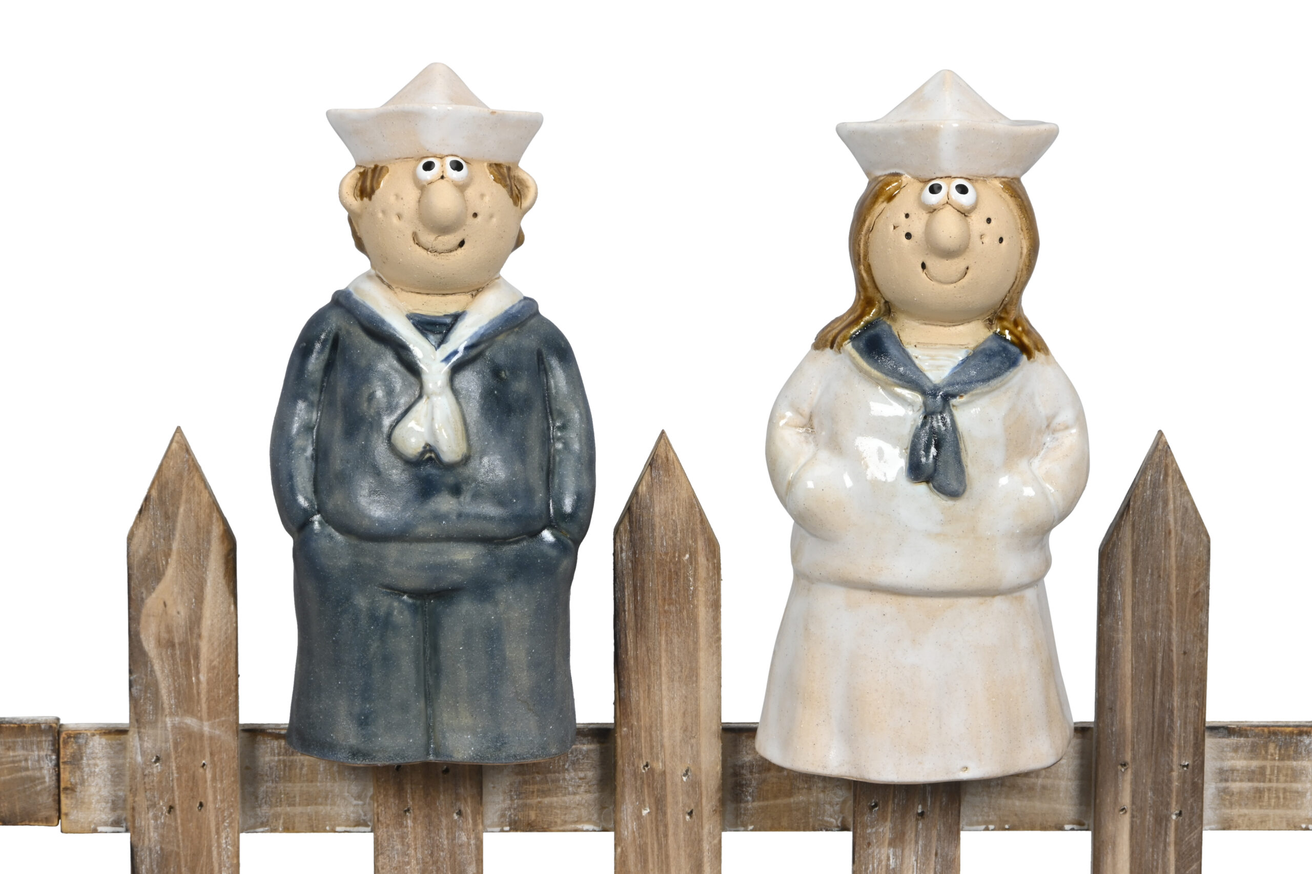 Matrose Zaunfigur Matrosin Zaunhocker, Zaungucker maritim - Gartenkeramik Matrosenpaar