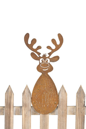 Metall Elch Zaunfigur Winter Zaunhocker - Gartendeko in Edelrostoptik 31cm 670019-000-712
