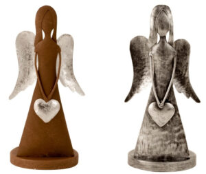 Metall Engel für Teelicht - Schutzengel silber oder Edelrost