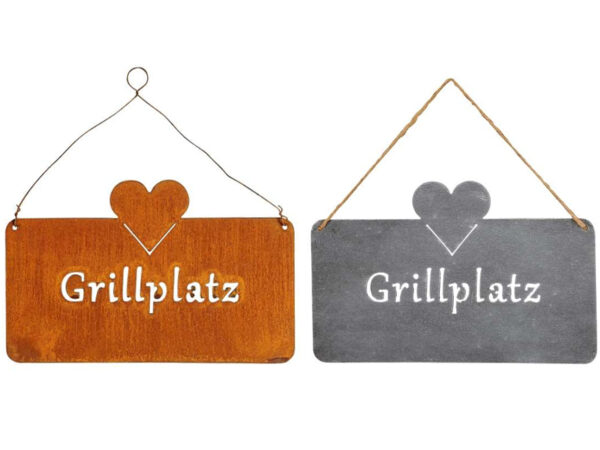 Metall Grillplatz Schild - rost oder eisen - Gartenschild Grillecke