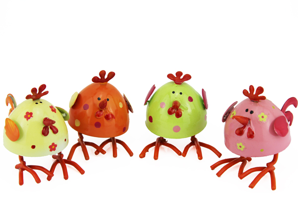 Metall Huhn Wackelhühner - stehende Wackelfiguren bunte Hennen