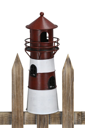 Metall Leuchtturm Zaunfigur Lighthouse - Maritime Zaundeko / Gartendeko rot/weiss