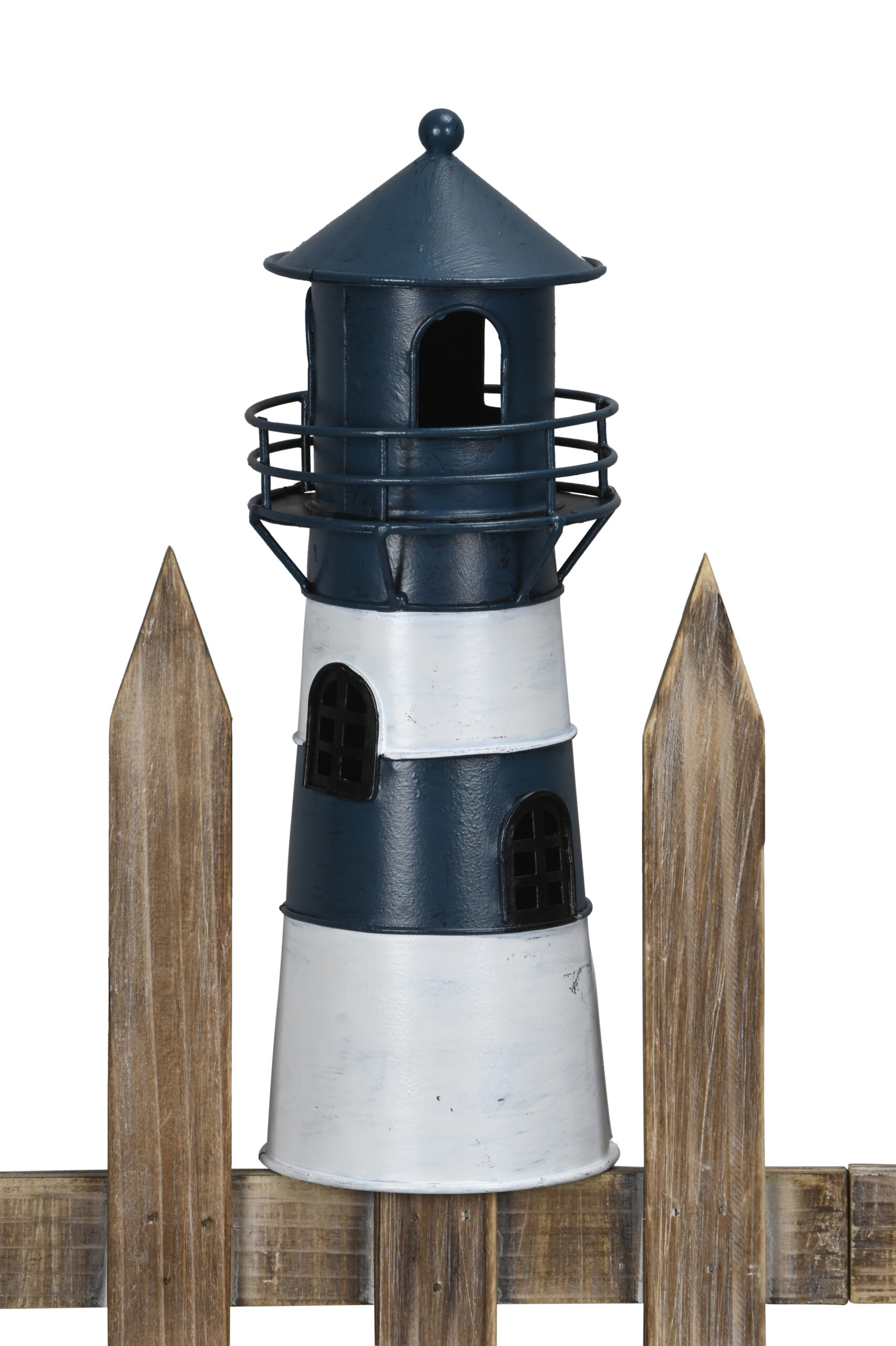 Metall Leuchtturm Zaunfigur Lighthouse - Maritime Zaundeko / Gartendeko rot/weiss