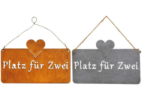 Metall Platz für Zwei Schild - rost oder eisen - Pärchen Schild Gartenbank