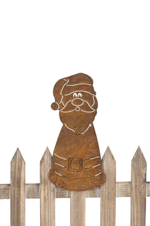 Metall Weihnachtsmann Zaunfigur Winter Zaunhocker - Gartendeko in Edelrostoptik 37cm 670004-000-712