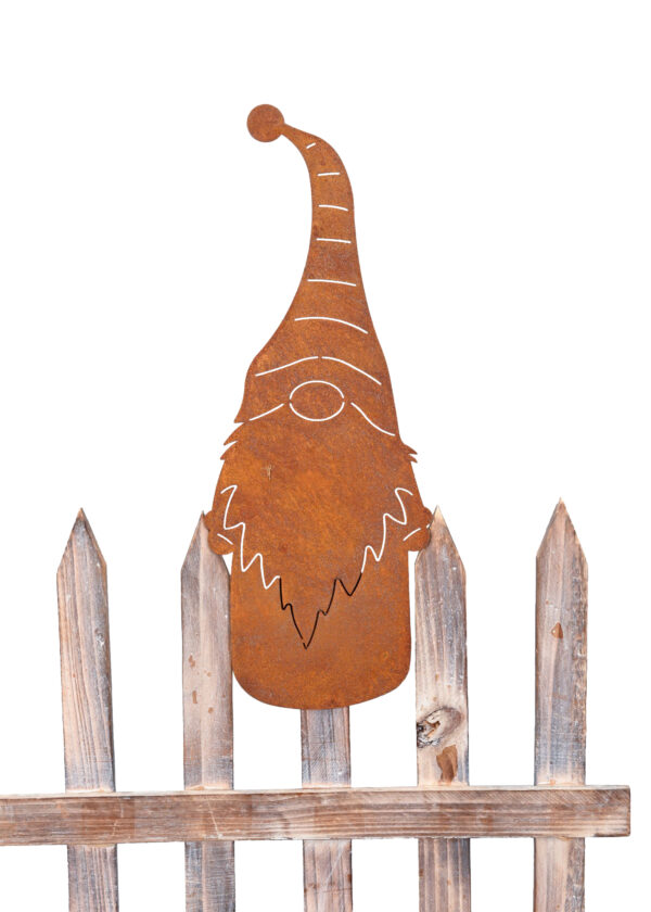Metall Wichtel Zaunfigur Winter Zaunhocker Gnom -Gartendeko Nisse in Edelrostoptik 33cm 650042-000-712