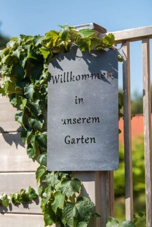 Metall Willkommen in unserem Garten Schild, eisen zum hängen