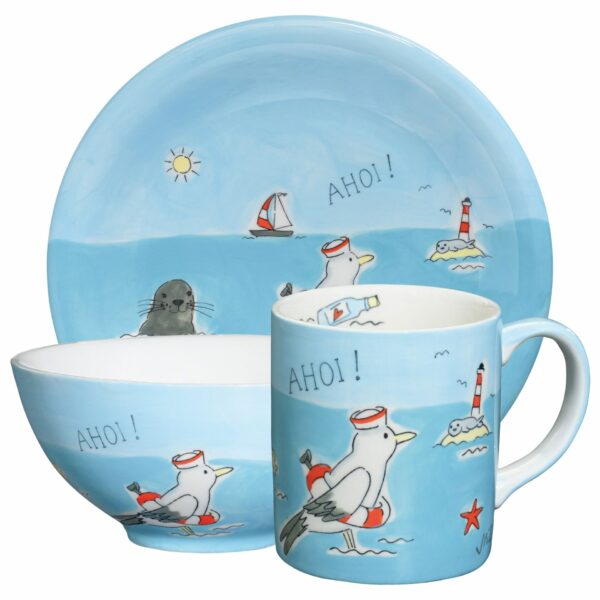 Mila Ahoi- Maritime Keramik Sammler Set – Becher + Teller + Schale