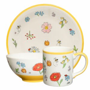 Mila Lovely Flowers - Blümchen Keramik Sammler Set – Becher + Teller + Schale