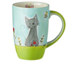 Mila Katze in Blumenwiese Designbecher - 230 ml - Tasse - Henkelbecher - Keramik - Katzen Becher 95206