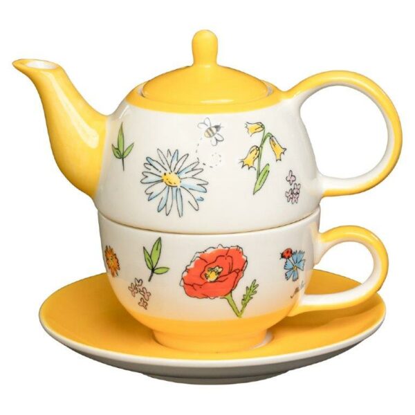 Mila Lovely Flowers Tea for one - Blümchen Teekanne 0,4 L mit Tasse und Untertasse + Geschenkeverpackung