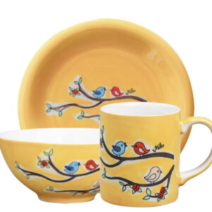 Mila Lovley Birds Sammler Set Vogel - Becher + Teller + Schale