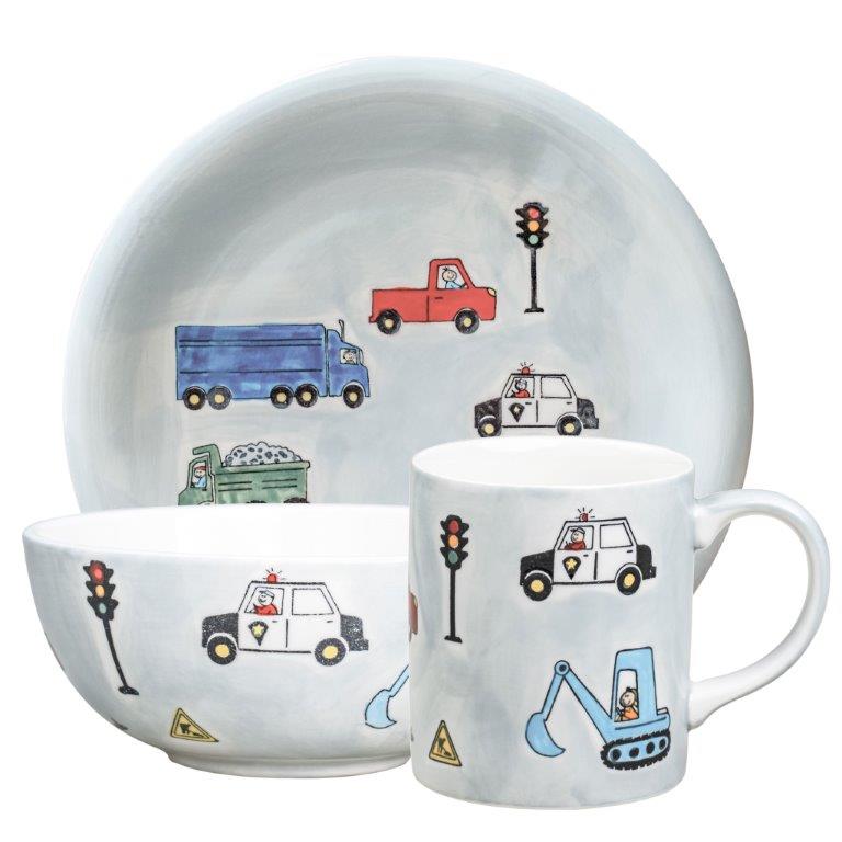 Mila Road Traffic Sammler Set Autos - Becher + Teller + Kinderschale