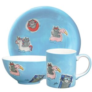 Mila Summer Cats Sammler Set - Becher + Teller + Schale lustige Katzen Geschirr