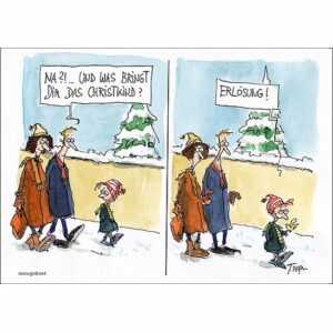 Minikärtchen Erlösung - eine lustige Karte zur Weihnachtszeit
