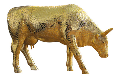 CowParade Mira Moo Gold large - Goldene Mosaik Kuh
