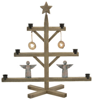 Nachhaltiger Weihnachtsbaum - Kerzenhalter aus Holz mit Engeln und Sternen