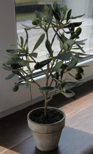 Olivenbaum Natura 38cm im Topf – Kunstbaum Kunstpflanzen künstlicher Baum, getopft.