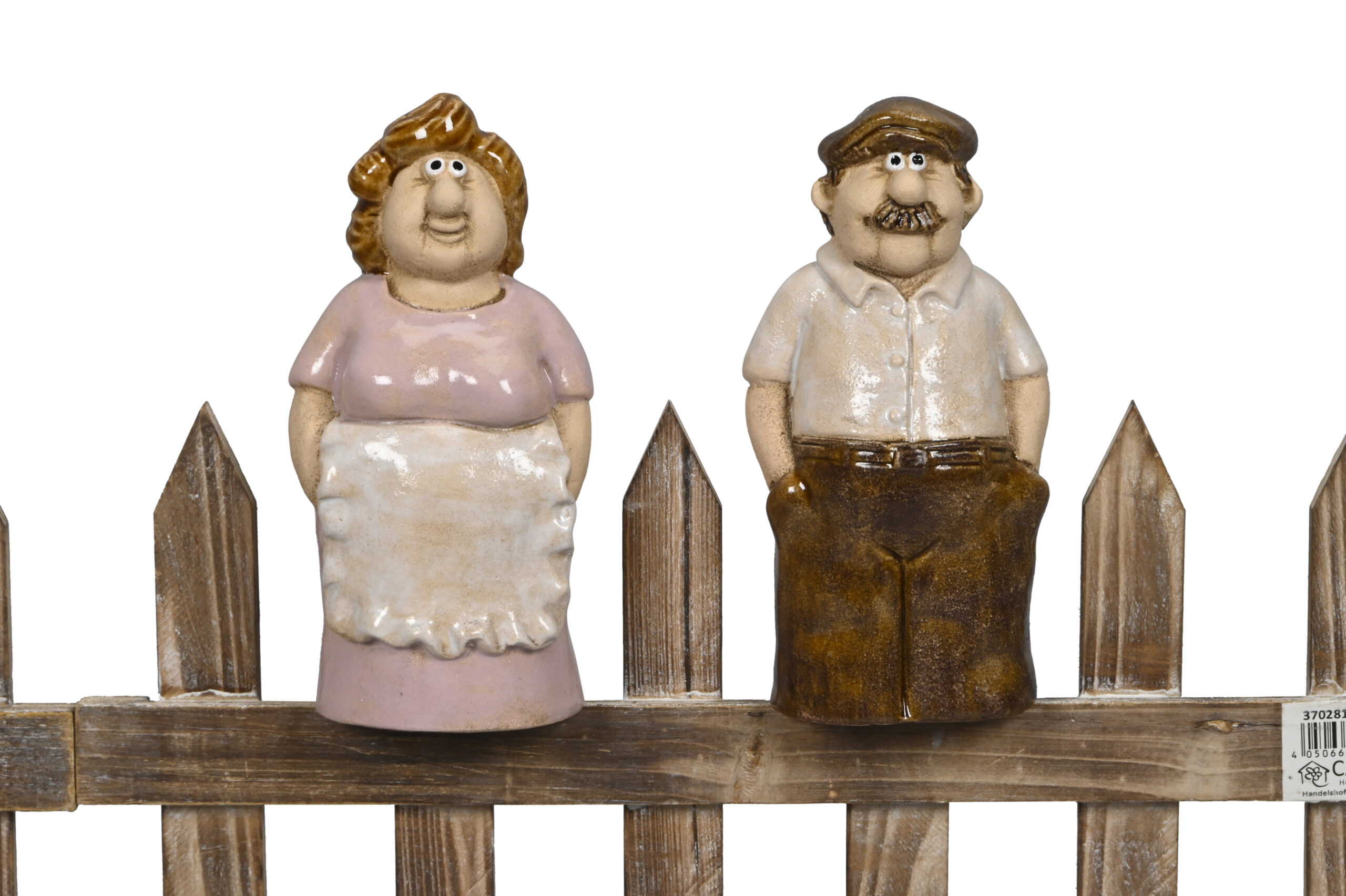 Oma Zaunfigur Opa Zaunhocker Gartenkeramik Großeltern Zaungast Gartenstecker