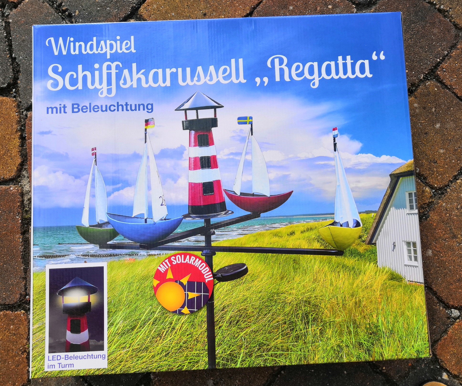 LED Solar Xl Windspiel Schiffskarussell Regatta mit Beleuchtung - Küstenwindspiel