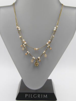 Pilgrim 364741 Jewelry Damen-Halskette - zarte Perlen rosa gold Kette mit Blume