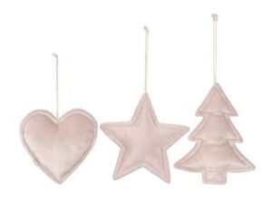 Plüsch Weihnachtsbaumanhänger rosa aus Stoff - Herz, Stern, Tannenbaum