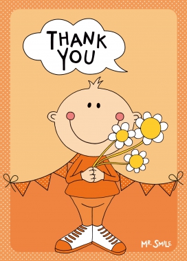 Postkarte Mila Mr. Smile - Danke Karte Thank you Motiv mit Blumen